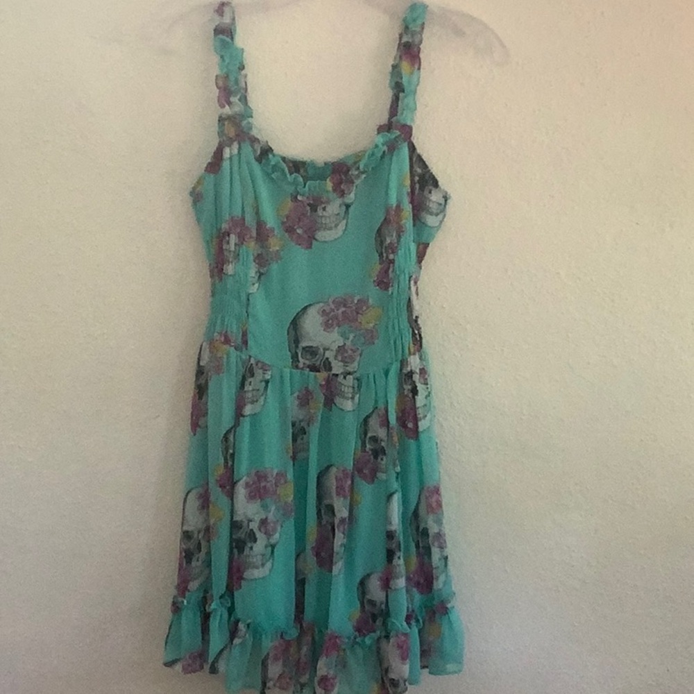 Halloween perfect Dress!, “Royal Bones” Turq Skull & Flowers Dress!